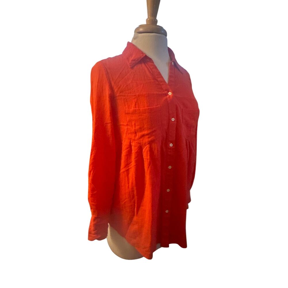 Women XS Joie Pinot Button-Up Red Shirt Blouse Top Roll-Tab Long Slv Cotton
